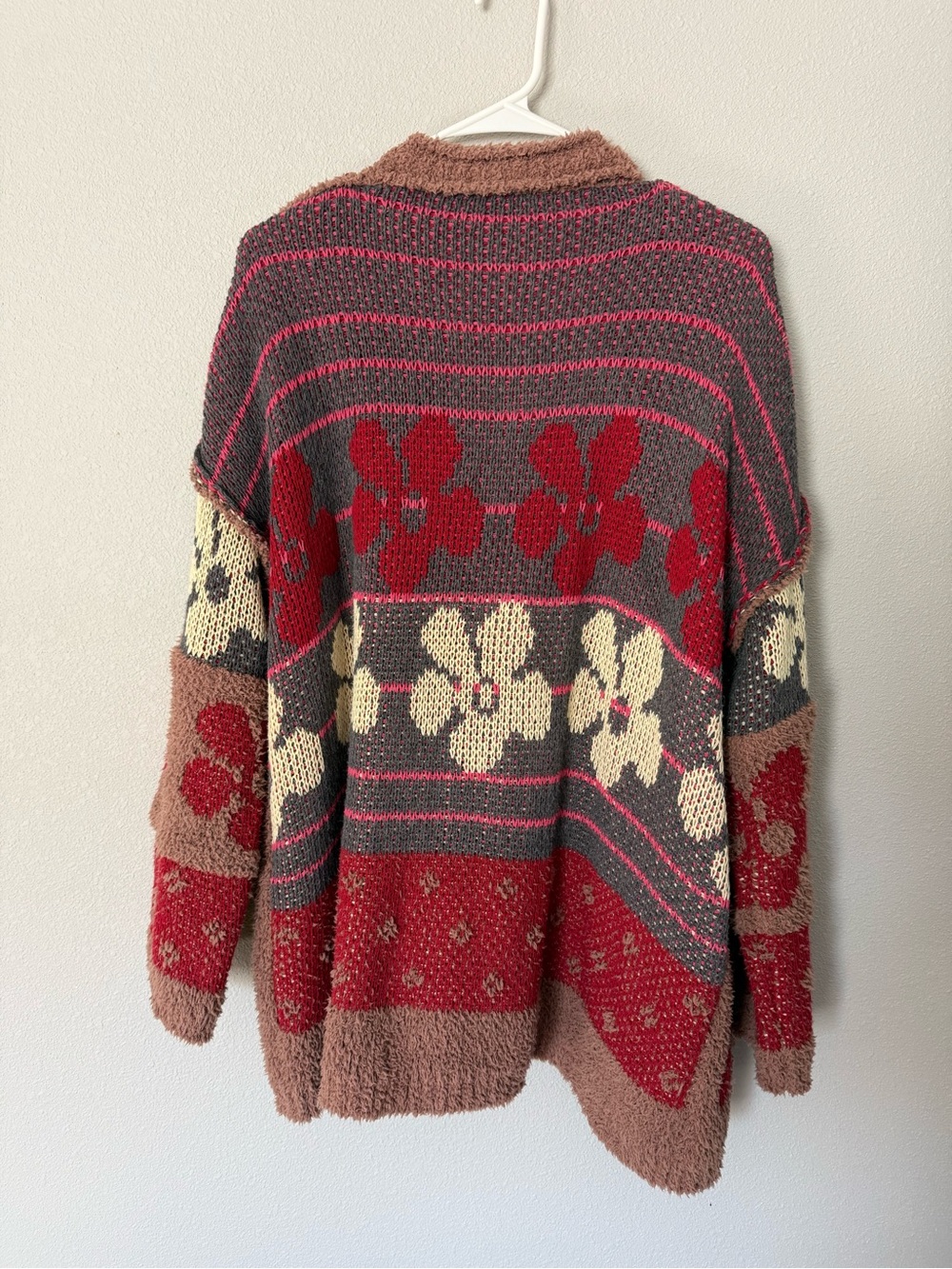 Cozy Rust Brown Bouclé Floral Open Cardigan - Picture 3 of 6